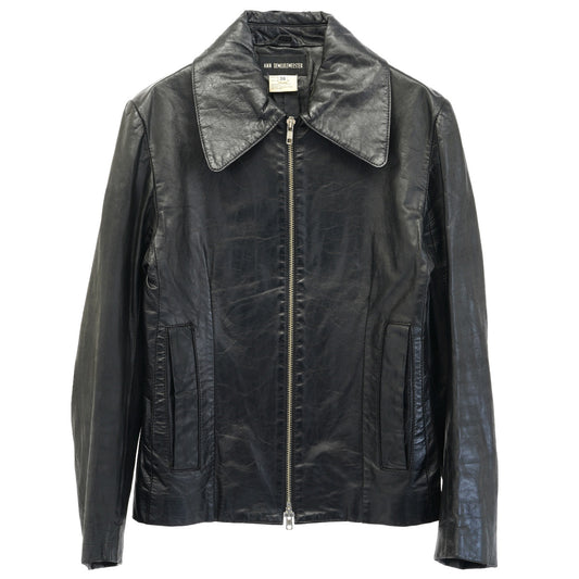 ZIP UP LEATHER JACKET / BLACK