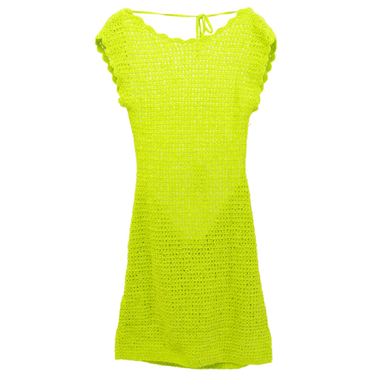 VELVET CROCHET OPEN BACK MINI DRESS / 489:LIME PUNCH