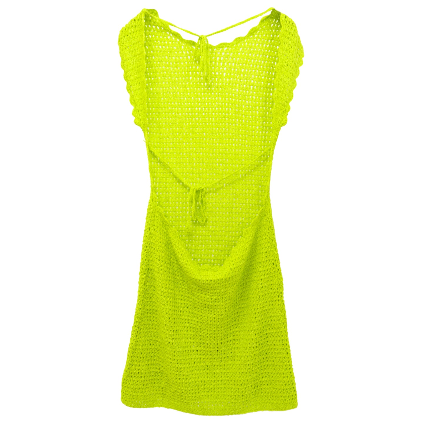 VELVET CROCHET OPEN BACK MINI DRESS / 489:LIME PUNCH