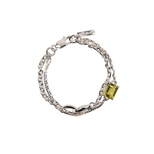 SILVER KAMON OCTA MIXED CHAIN BRACELET / PERIDOT*