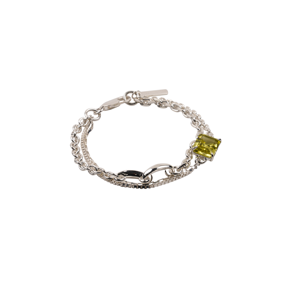 SILVER KAMON OCTA MIXED CHAIN BRACELET / PERIDOT*